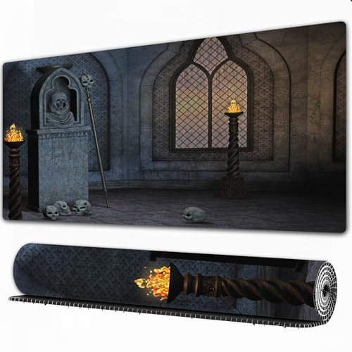 FEHWI Grand Tapis de Souris de Jeu avec Bords surpiqués et Dos antidérapant,sous-Main pour Clavier et Souris,Décorations Gothiques, paysages Gothiques mystiques effrayants Clair de Lune ténè,75x40 cm