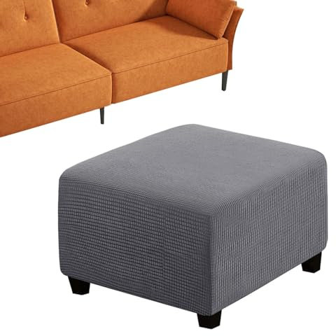 Hocker Husse 35x35 40x40 45x45 50x50 55x55 60x60 65x65, 70x70 75x75 80x80 85x85 90x90 95x95 100x100 105x105 110x110cm Quadratisch Ottomane Hocker-Bezug Überzug Hocker Protector Waschbar(Gray,M(46-56cm