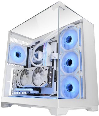 Mars Gaming MC-VISION, Case Gaming ATX, Triplo Vetro Temperato Senza Cornice, Struttura a Doppia Camera, Compatibile con Schede Madri a Connettore Inverso, Supporto Raffreddamento a Liquido, Bianco