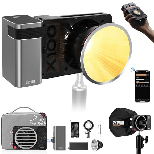 ZHIYUN MOLUS X100 PRO [Offiziell] 100W Led Videolicht, mit APP, Tragbar | V2 Verbesserte Version, COB Videoleuchte, Studiolicht mit 17317 Lux, 2700~6500 K, CRI≥95, TLCI≥97