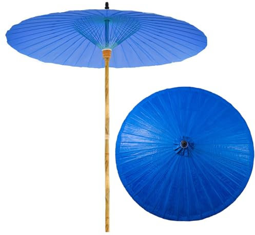 WATAOW 2 M Bambus-Gartensonnenschirm, Abnehmbarer Outdoor-Strandschirm, Traditioneller Sonnenschirm Aus Ölpapier, Sonnenschutz/wasserdicht, Für Markt,Terrasse,Balkon(Blue)