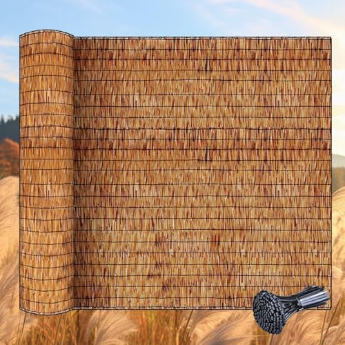 Natürlicher Schilfrohrzaun Schilfrohrmatte Zaun Balkon Sichtschutz Natürliches Bambus Matten Wetterfest Für Den Außenbereich(1.75x25m/5.7x82ft)