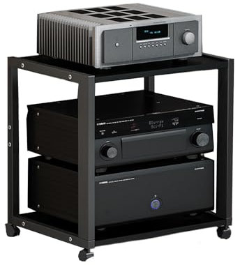 HiFi Rack Wohnzimmer Cd Regals Holz Audio Komponentenschrank Vintage Schwarz Weiß, für Zuhause Büro Wohnzimmer Tonstudio(Black,50 * 40 * 49CM)