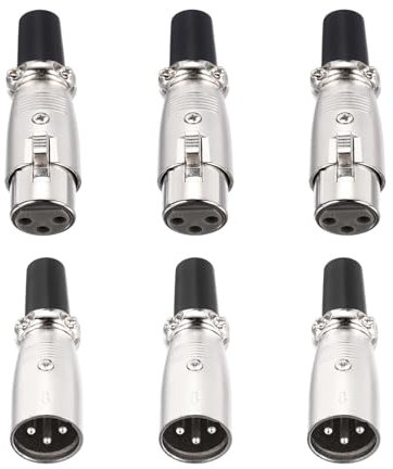 sourcing map 3 Set 3 Pin XLR Connector, Male Female Plug Microphone Cable Connector Jack XLR Ends Audio Mic Socket, Silver
