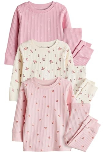 NEXT Mädchen Gerippte Pyjamas aus 100% Baumwolle, 3er-Pack Pink/White Ditsy 134-140