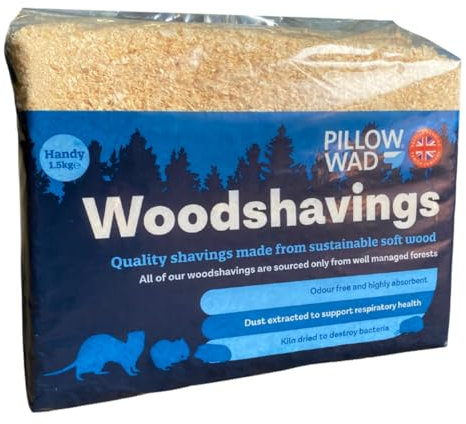 1.5kg Pillow Wad Wood Shavings (1.5kg each) Kiln Dried, Dust Extracted Small Animal Bedding Premium Quality, Soft & Absorbent Pet Bedding for Rabbits, Guinea Pig, Hamster, Sawdust & Other Small Pets.