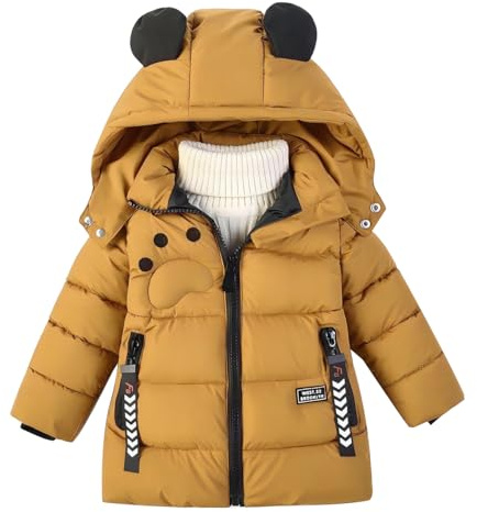 linboo Winterjacke Kinder Jungen Warm Steppjacke Dicke Mantel Baby Wintermäntel mit Kapuze Ohren Winter Kinderjacke Kapuzenjacke 2-7 Jahre