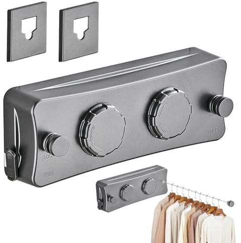 Wapasezyar WäScheleine Ausziehbar Doppelseil, Einziehbare Wäscheleine mit Stahlkern, Spannbare Wandwäscheleine mit 5,1 m Zwei Linien Edelstahlseil für Balkon