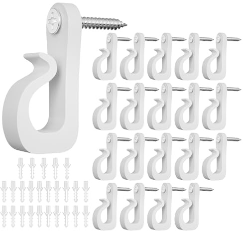 ilauke Screw in Hooks, Q-Hanger Hook, Screw Hooks with Safety Buckle, Heavy Duty Wall Hook for Outdoor String Lights Plants, Birdcage, Feeders, Christmas Decor (White, 20pcs)