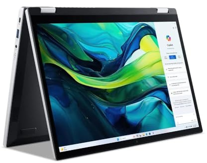 Acer Aspire Go Spin 14 AGSP14-31PT 2-in-1 Touchscreen Laptop, Intel Core 3 N355 8-Core, 8GB LPDDR5 RAM, 256GB SSD, 14 WUXGA IPS Display, Windows 11 Home, Wi-Fi 6, Copilot Key, Silver (NX.J3UEK.008)