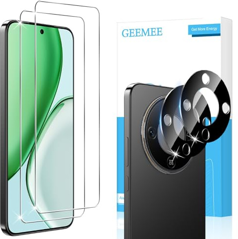 GEEMEE Pellicola Vetro Temperato per Honor Magic 8 Lite, 2+2 Pezzi Pellicola Protettiva + Pellicola Fotocamera (Nero), Durezza 9H HD Anti Graffi Anti-Impronte Protettiva