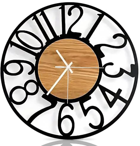 PORFOYO Große Wanduhr Im Vintage, 40 cm Runde Wanduhr, Ohne Tickgeräusche Lautlos Uhr Wand Metall Modern Wanduhren, Arabische Ziffer, Wanduhren Groß Vintage Für Büro, Küche, Schlafzimmer (Ohne Akku)
