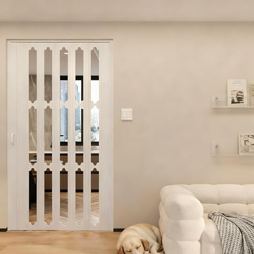 Moubhjd Porte Accordéon Interieur Porte Pliante Style Accordéon, PVC et acrylique transparent, pour salle de bain, chambre, buanderie, cuisine（Ouverture simple、Size：W:105 x H:190cm）