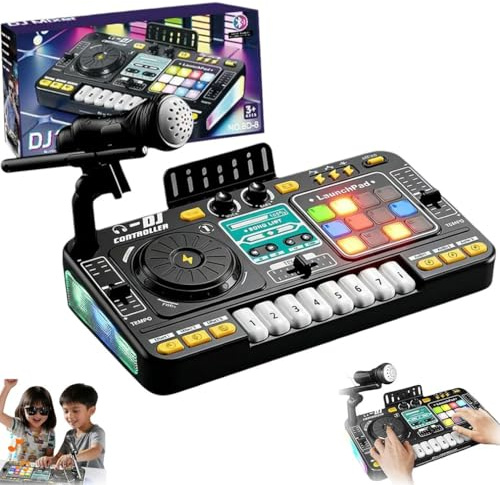 Kids DJ Mixer Table, Mein Mini-Mischpult – Interaktives DJ-Pult mit Lichteffekten, Klaviertasten und Turntable, DJ Controller DJ Mixer Musikinstrumente, DJ Mischpult DJ Pult (Schwarz)