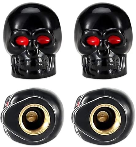 YIPFEN 4 Stück Totenkopf Stil Universal Reifenventilkappen für Auto, Fahrrad, LKW, Motorrad, Autoventil Kappe aus ABS Kupfer (Schwarz)