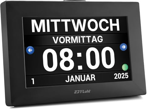 ZJYLUHT 8 Zoll Digitale Kalenderuhr für Senioren mit Sprachansage | Großes Display, Deutsche Sprachansage, Digitaler Kalender, Touchscreen, Alltagserinnerungen, Einfache Bedienung