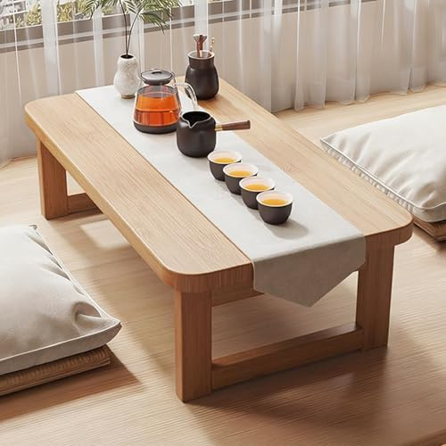 Niedriger Couchtisch im japanischen Stil, japanischer Tisch zum Sitzen auf dem Boden, rechteckiger Tatami-Tee, keine Montage, multifunktional, mit Beinriegeln, zum Sitzen auf dem Boden