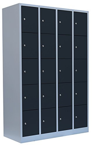 Lüllmann 20 Fächer Schließfachschrank komplett montiert grau/anthrazit 1800 x 1170 x 500 mm (HxBxT) Wertfachschrank Fächerschrank Spind Umkleideschrank 520548