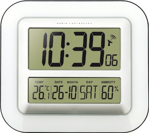 Technoline Jumbo-Funk-Wanduhr WS 8006 Kalender Temperaturanzeige (Weiss mit Batterien)