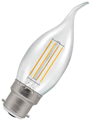 Crompton Lamps LED Bent Tip Candle 5W BC-B22d Dimmable Filament (40W Equivalent) 2700K Warm White Clear 470lm BC Bayonet B22 Flare-Tip Light Bulb