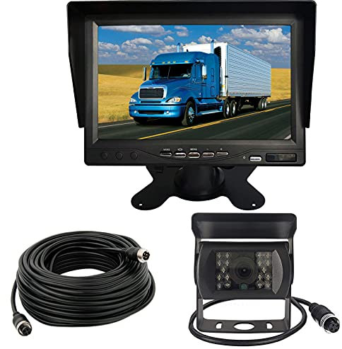4Pin Vehicle HD Backup Camera Monitor Kit, IP68 Waterproof Night Vision Reversing Rear View Camera 7 LCD Reversing Monitor for Vans,Camping Cars, Pickup Trucks,RVs,Trailer, Horse box