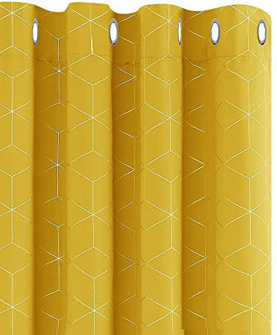Deconovo 1 Paar Vorhänge mit Ösen, Diamant-Blatt, 117 x 228 cm (B x L), weiche Verdunkelungsvorhänge für Wohnzimmer, weiches Gelb, 1 Paar