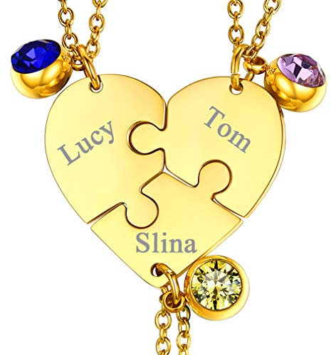 FaithHeart Freundschaftskette vergoldet Puzzle Herzkette mit Geburssteine Freundschafts Partnerkette mit Gravur personalisierter schmuck für Paar pärchen