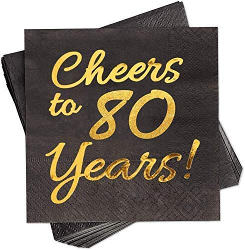 Cocktail-Servietten zum 80. Geburtstag, für Männer und Frauen, 50 Stück, 12,7 x 12,7 cm, gefaltet, 80 Stück