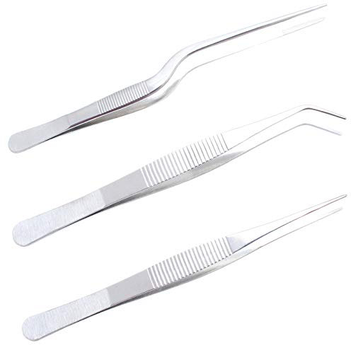 saizone 3 Pinzas Cocina Pequeñas,Pinzas Cocina Acero Inoxidable,Pinzas de Barbacoa,Pinzas para Carne,Pinzas Rectas, Pinzas Curvas,Pinzas de 16 cm / 6 Pulgadas