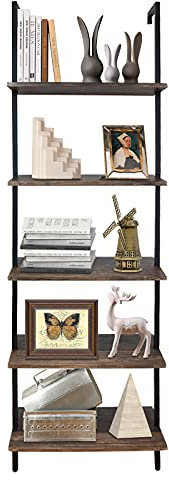aboxoo Wandmontiertes Leiterregal mit 5 Ebenen aus Holz, Bücherregal, Aufbewahrungsregal, industrielle moderne Leiterregale für Pflanzen, Blumen, Organizer, Metallrahmen, Möbel, Küche, Schlafzimmer