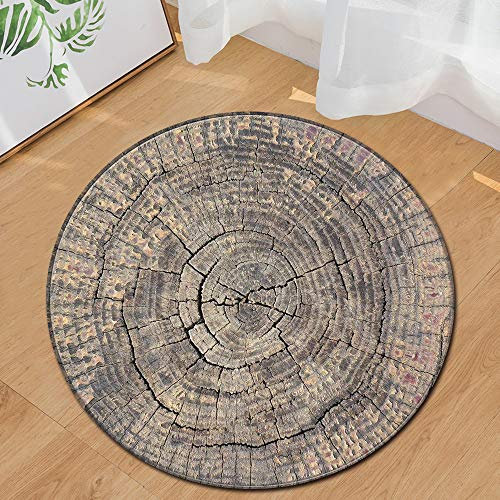 Morbuy Runder Teppich Innenbereich, Nordischer Stil Flur Teppich Polyester Wohnzimmer Fussabstreifer rutschfest und Waschbar Praktische Fußabtreter - 3D Jahrring Holzmuster (100cm,G)