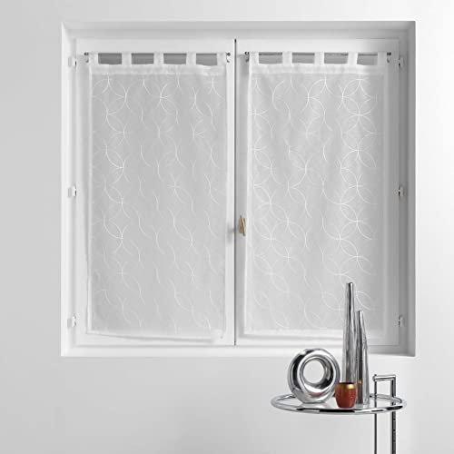 Douceur d'Intérieur, Paire de Voilages à Passants (2 x 60 x 90 cm) Olympia Blanc, Voile Sablé Brodé