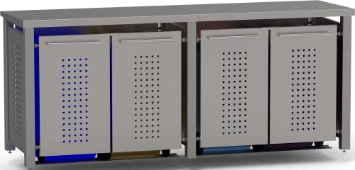 Mülltonnenbox aus Edelstahl mit Edelstahlpfosten (4X 240l, F-Design, Pultdach, Edelstahl)