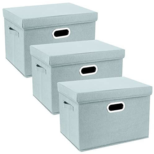 TYEERS Large Storage Box with Lid, Collapsible, Washable, Fabric Storage Box for Clothes, Wardrobe Storage, 44x30x29 cm, Set of 3, Aqua Spring