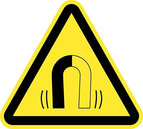 Aufkleber, Warnhinweis, Gefahrenhinweis, gelb, dreieckig, 7 cm, starker Magnetismus