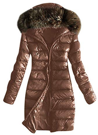 Wintermantel Damen mit Kapuze und Fell Lang Winterjacke Daunenjacke Warm Steppjacke mit Kapuze Steppmantel Wintermantel Casual Daunenmantel Slim Gilet mit Taschen