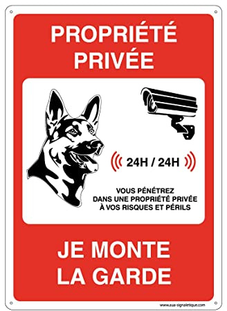 AUA SIGNALETIQUE - Panneau Prépercé (4 Trous) avec Angles arrondis - PVC Rigide 1.5 mm - (350x490 mm, Propriété Privée - Je Monte la Garde)