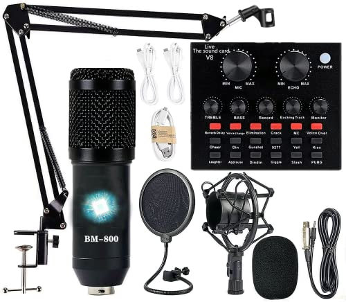 Podcast Equipment Bundle, BM-800 Kondensatormikrofon-Bundle mit Sprachwechsel, Aufnahmestudio-Paket – Podcast-Mikrofon-Bundle für Laptop, Streaming/Live-Broadcast/YouTube-Aufnahme (AM200-V8)