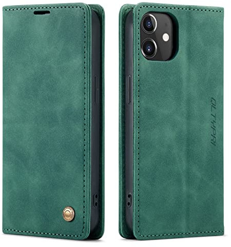 QLTYPRI Compatible with iPhone 12 Pro Max, Vintage PU Leather Wallet Case Card Slot Kickstand Magnetic Closure Shockproof Flip Folio Book Case Compatible with iPhone 12 Pro Max - Green