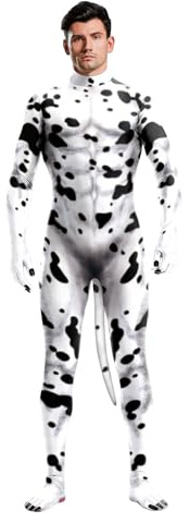 Bemeiren Bodysuit-Tierkostüm für Herren mit großem Schwanz, Druck, Petsuit, Spandex, pelziger Overall, für Cosplay, Halloween-Party, Milchkuh, M