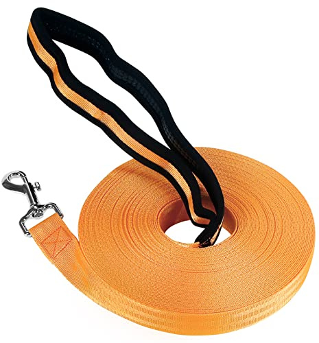 Vivifying Dog Training Lead Leash, 20m/65 ft Long Nylon Long Line Dog Lead for Pet Tracking Training Obedience Lead Leash (Orange)