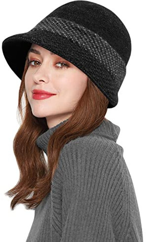 Comilaka Damen Baskenmütze Barett Beanie Strick Gefüttert Warm Strickmütze Schiebermütze Hut Winter Fleece Mütze