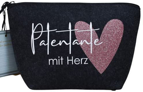 Geschenk Patentante mit Herz Filztasche mit Glitzerherz | Geschenkidee Paten fragen | kleines Geschenk für die Patin | Taufgeschenk für die Taufpatin