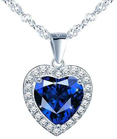 MŚ 1997 MENNICA ŚWIDNICKA Ästhetische Kette Damen 6 Farben Herz des Ozeans Silber 925 - Österreichische Zirkone - Einzigartige Geschenke für Frauen mit Attraktivem Design (Sapphir)