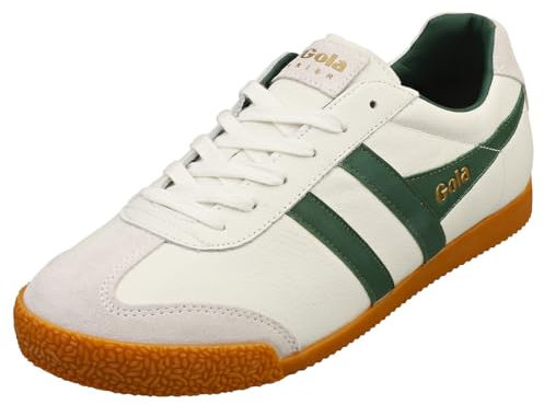 Gola Unisex Harrier Leather Sneaker, White/Green/Green, 40 EU