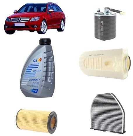 Kit 4 filtri tagliando + 7L olio Q8 5W30 per Classe C W204 C204 2143CC gasolio 180CDI 200CDI 220CDI 250CDI (2007-2014)