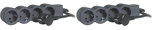 Legrand, Flache Steckdosenleiste, 4-Fach Steckdose, Mehrfachsteckdose, 1,5 Meter Kabellänge, Schwarz/Dunkelgrau, 694553 (Packung mit 2)