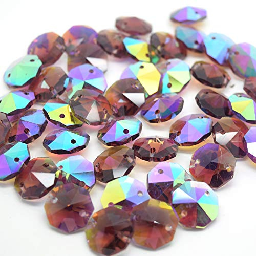 Octagon Glass Faceted AB Beads for Suncatcher Chandelier or Jewellery Making (Amethyst AB 14MM (Two Holes) 50PCS)