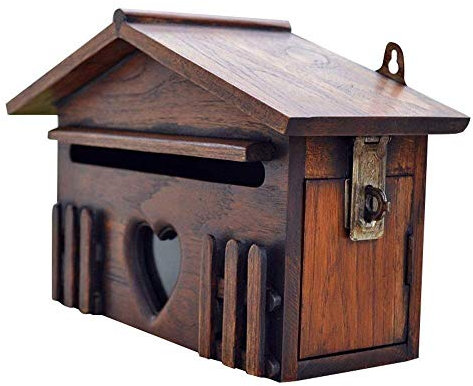 Wandmontierter Briefkasten, Briefkasten aus Holz, Villa, europäischer, kreativer, rustikaler Außenkasten, Briefkasten, Briefkasten, Wandmontage, abschließbarer, wetterfester Außenbriefkasten small