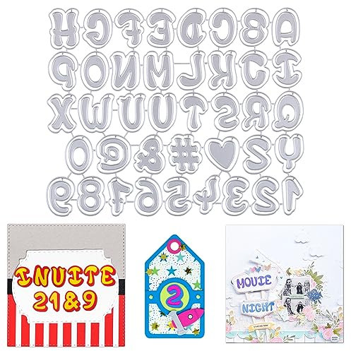 BETESSIN 40Pcs Stanzschablone Buchstaben und Zahlen 0-9 Klein Stanzform 26 Großbuchstaben Metall Prägeschablonen DIY Scrapbooking Weihnachten Cutting Dies Kartenbasteln